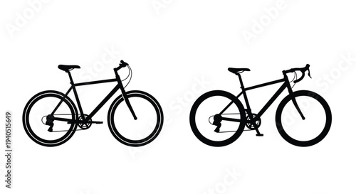 Two bicycles are depicted in a stark black silhouette