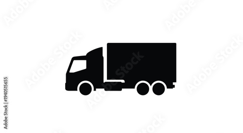 Simple black silhouette of a large delivery truck side view silhouette