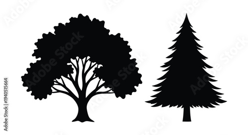 Two trees in a minimalist black design a striking silhouette
