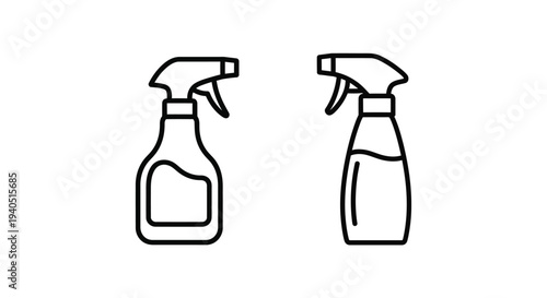 Two spray bottles depicted in a simple black line art silhouette