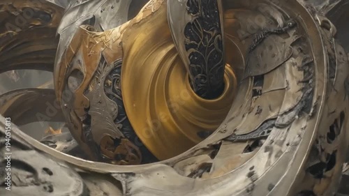 Abstract swirling llic structures with intricate details and a dynamic composition, perfect for backgrounds.