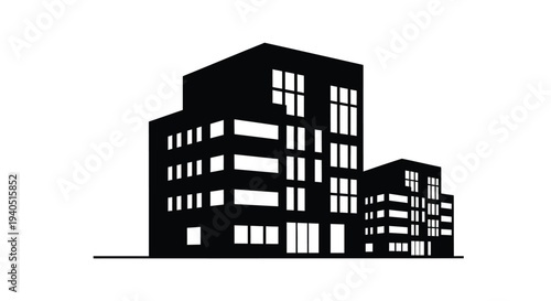 Modern building complex with a striking black silhouette