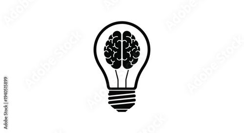 A lightbulb containing a brain representing thought and ideas silhouette