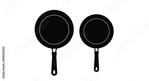 Two black frying pans with handles a minimalist design silhouette