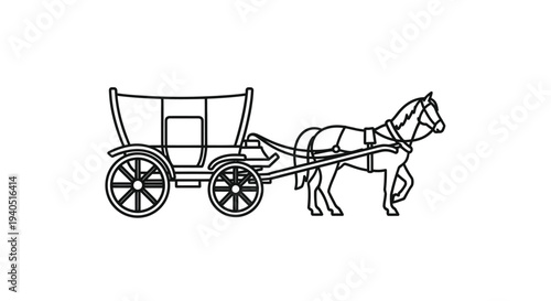 Line drawing of a horse drawn carriage a vintage transportation silhouette