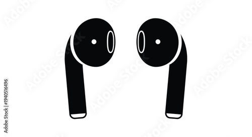 Black wireless earbuds depicted in a simple stark silhouette