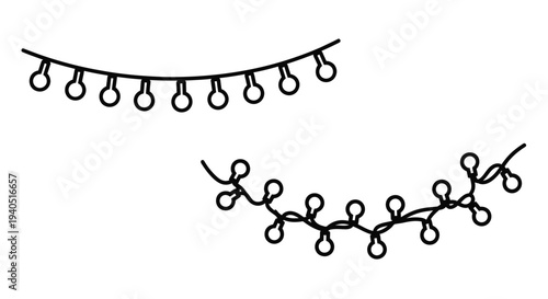 Simple black line drawing of festive string lights a silhouette