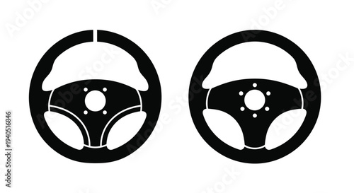Two steering wheels displayed as a black graphic silhouette