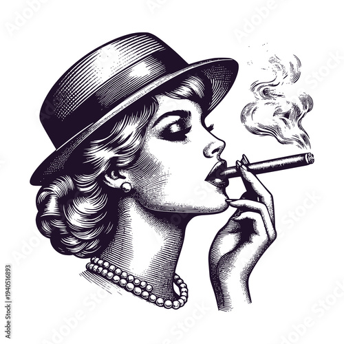 retro woman smoking cigar