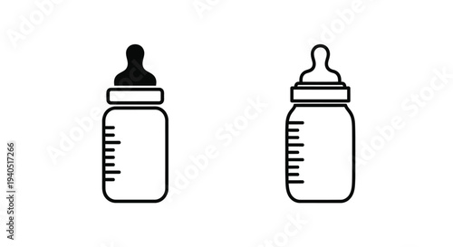 Two baby bottles depicted in a simple minimalist silhouette