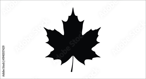 A striking black silhouette of a maple leaf against a white background