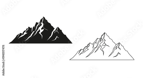 Two mountain ranges depicted in contrasting black designs silhouette