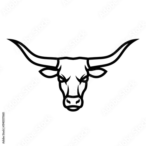 Aggressive Longhorn Bull Head Silhouette, Powerful Mascot Logo, Texas Cattle Icon