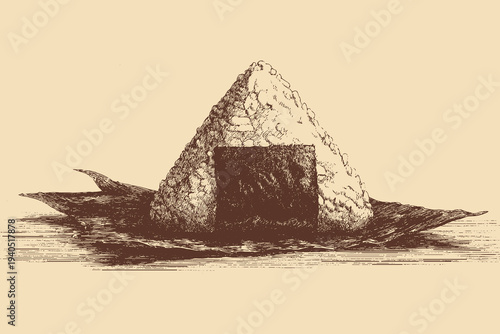 Japanese Onigiri illustration in a vintage style. This vector illustration can be used in any size you like for advertising, logos, and other work.