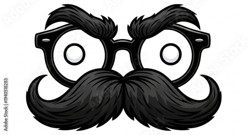 Cartoon face with glasses and mustache on white background funny graphic design element for creative projects