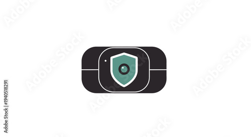 Security camera with green shield icon.