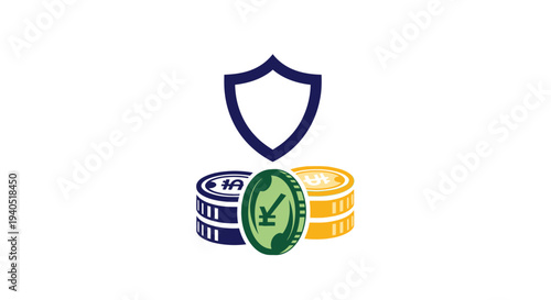 Shield Protecting Stack of Coins Currency.