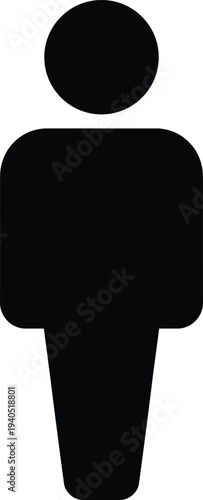 Black male gender silhouette icon on white background, minimalist man symbol for restroom signage, public toilet navigation vector graphic