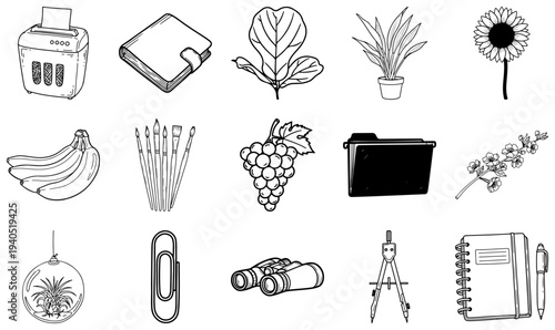 Black and white line of various line black and white 45