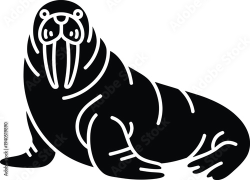 Vector walrus icon, black and white illustration