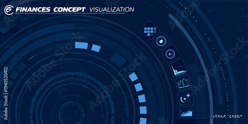 Abstract financial concept visualization with glowing blue circular technology patterns