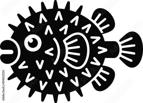 Black puffer fish icon vector illustration