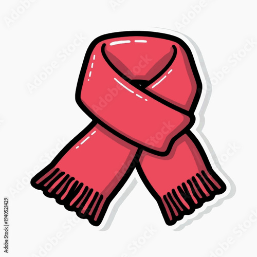 A vibrant pink scarf with black fringe and outline, presented as a flat, colorful illustration