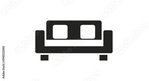 Simple Black Couch Icon on White Background.