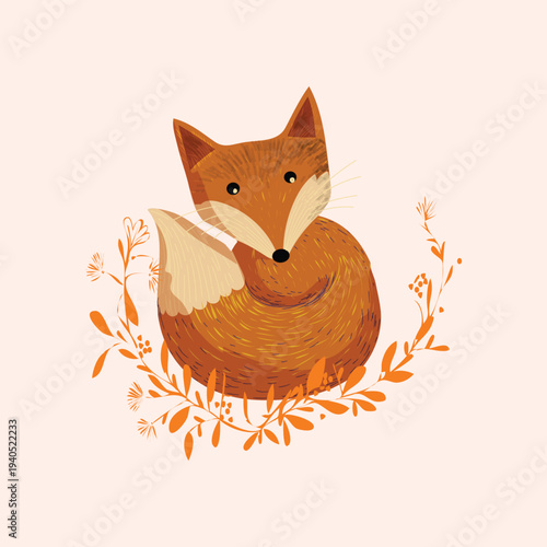 Cute adorable wolf fox hand drawn kawai vintage vector  character isolated on background. Fun and funny design for kids, books, cover, greeting and cards.