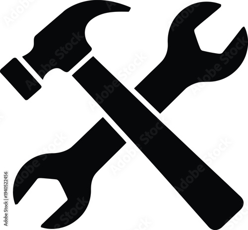 Vector illustration of crossed hammer and wrench tools