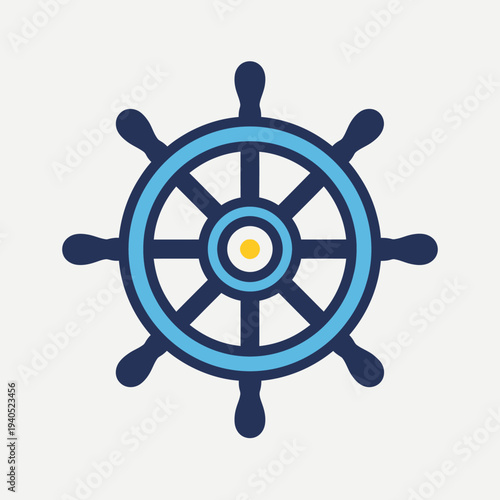 Nautical helm wheel, steering wheel, ship wheel, boat wheel, marine, nautical, blue, yellow, icon, symbol
