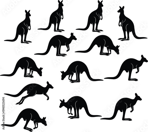 Set of four black quadcopter and drone silhouettes with cameras at various flight angles for aerial photography technology.V