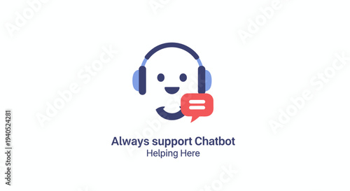 Smiling Chatbot Avatar with Headphones and Speech Bubble.