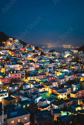 Vibrant Night View of Gamcheon Culture Village in Busan