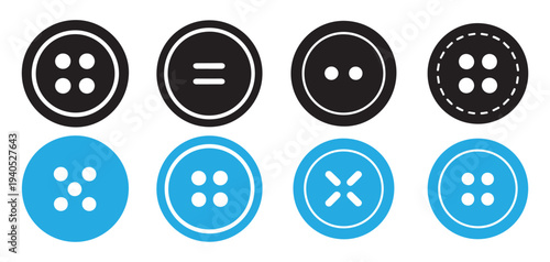 Utility sewing buttons in blue and black, two and four hole fasteners. vector illustration eps 10