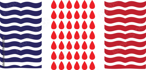 Blue and red wavy lines with red drops pattern