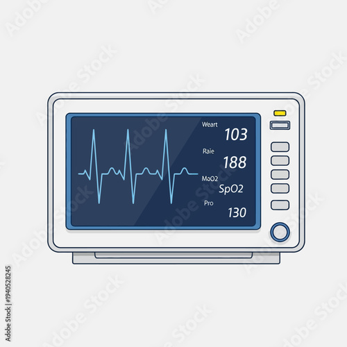 Medical Monitor Displaying Vital Signs: Heart Rate, SpO2, and ECG Waveform