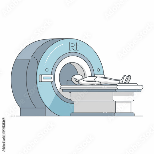 Medical MRI Scanner Machine with Patient Lying on Table, Diagnostic Imaging Technology