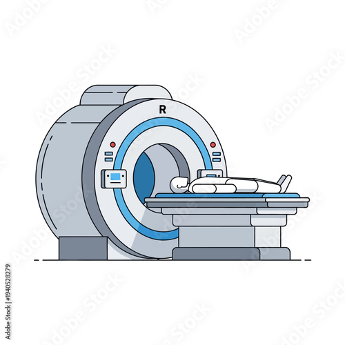Medical MRI Scanner Machine with Patient on Table, Diagnostic Imaging Technology