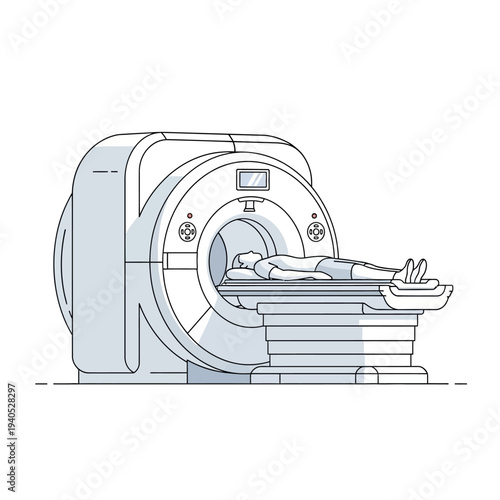 Medical MRI Scanner Machine with Patient Lying Down Inside for Scan