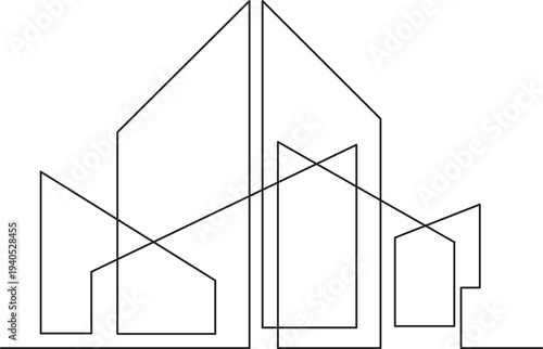 Illustration of minimalist continuous line drawing of modern city buildings