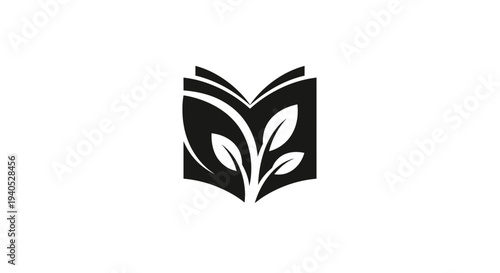 Open Book with Green Leaves Logo Symbolizing Nature, Education, and Eco-Friendly Learning on an Isolated White Background
