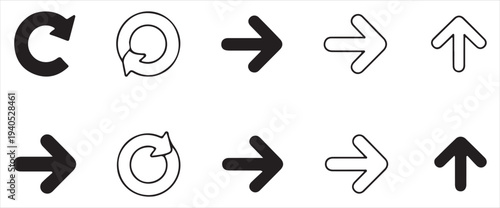 Circular movement and directional arrows graphic set in black and white. vector illustration eps 10
