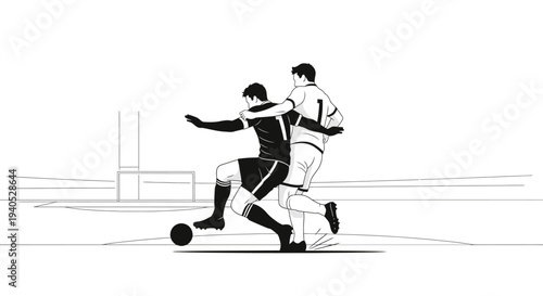 Soccer Players Competing for Football Possession in Bright Studio