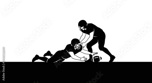 American Football Players Tackling for Ball Possession on Isolated White Background