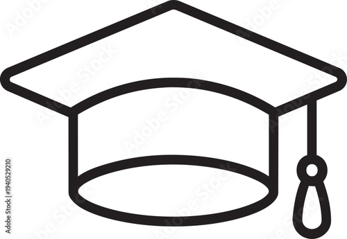 Academic graduation cap outline icon representing successful preschool learning kindergarten education and early childhood intelligence development concept