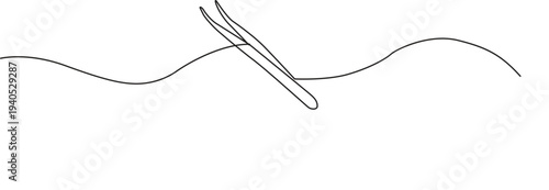 Illustration of simple line drawing of a needle and thread