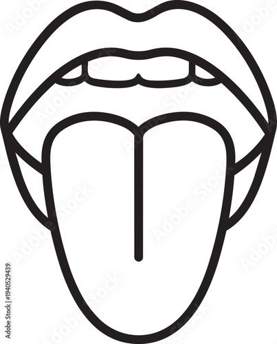Open human mouth sticking out tongue outline icon symbolizing oral motor therapy speech articulation and sensory exercise