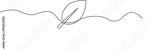 Illustration of simple line drawing of a leaf floating on water