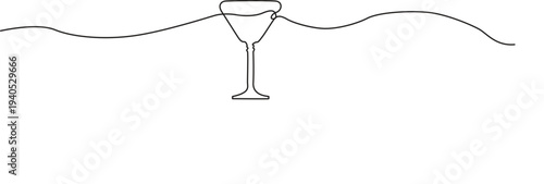 Illustration of minimalist one line drawing of a wine glass